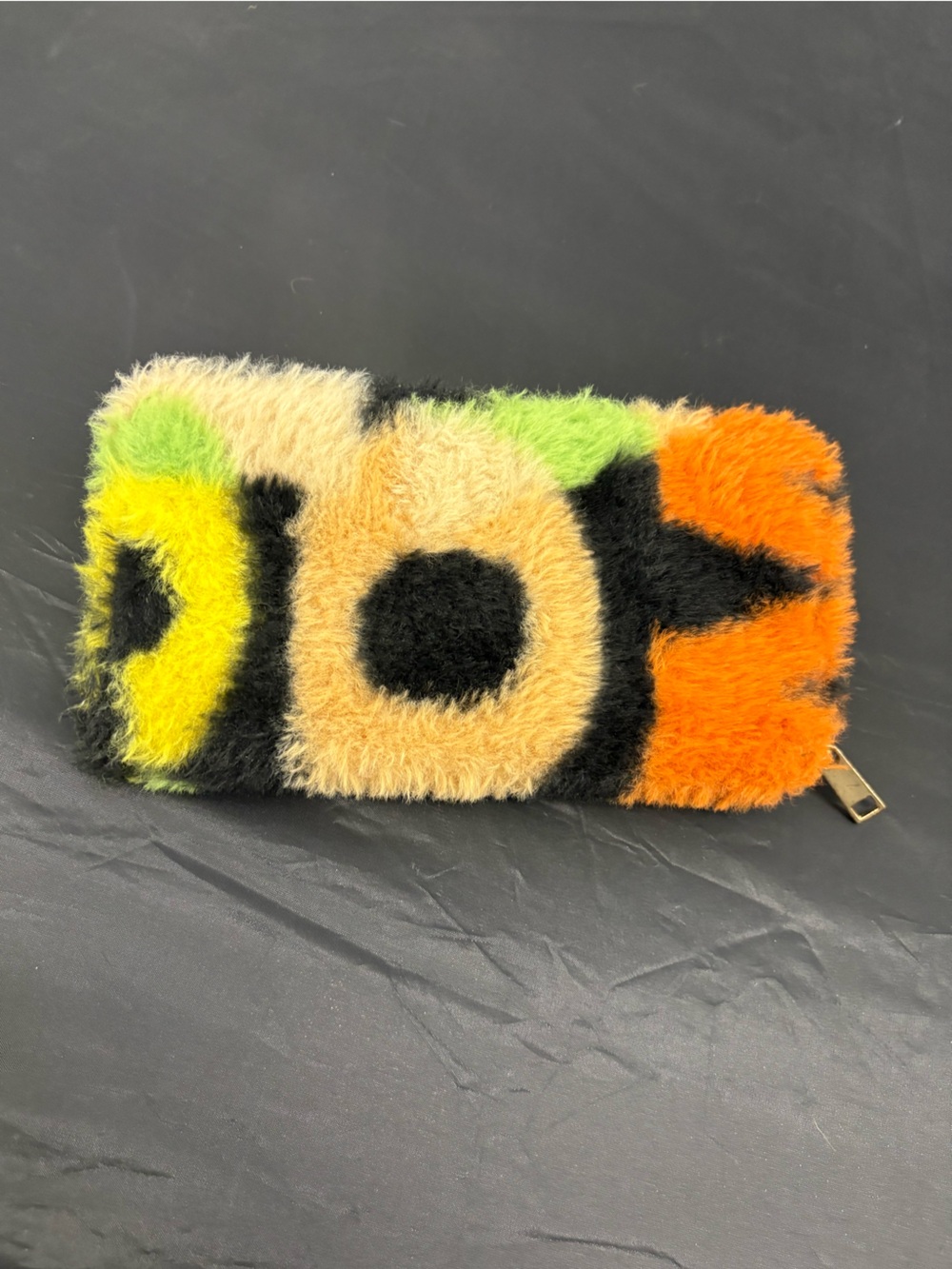 Fuzzy Multicolor Zip Pouch Wallet